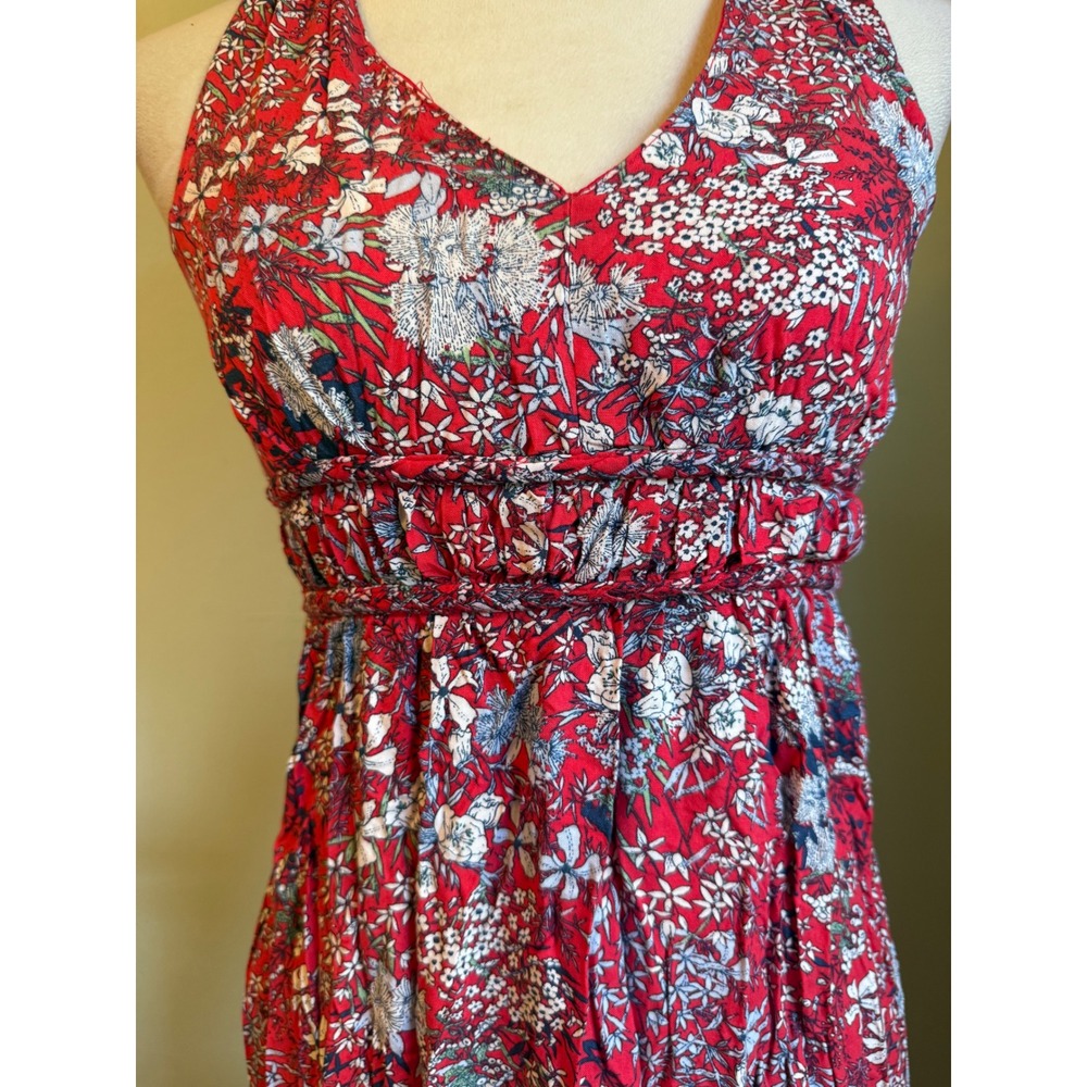 Japna Red Floral Maxi Dress Sleeveless Racerback Empire Waist boho cottage xs da - Picture 2 of 6